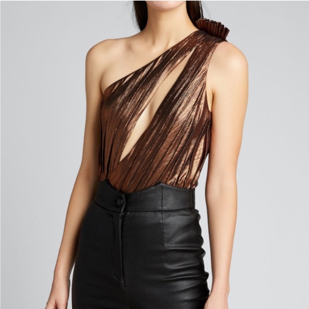 Retrofete Cassie Lame One-Shoulder Bodysuit